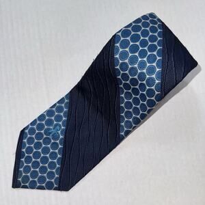 Bronzini Mens Tie Blue Jacquard Diagonal Stripe Geometric Foulard Circle Pattern